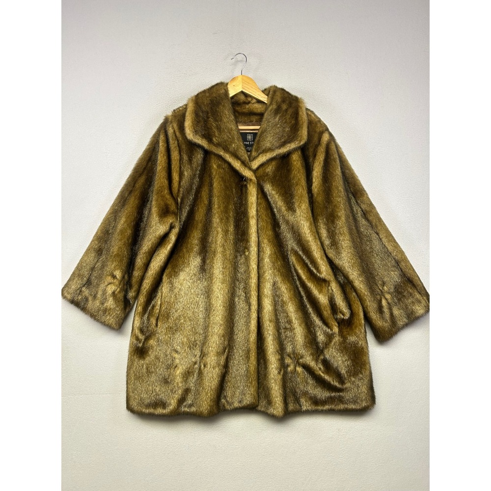 Vintage Glam Luxury Alpine Studio Womens 1X Brown Floral Embossed Faux Fur Coat